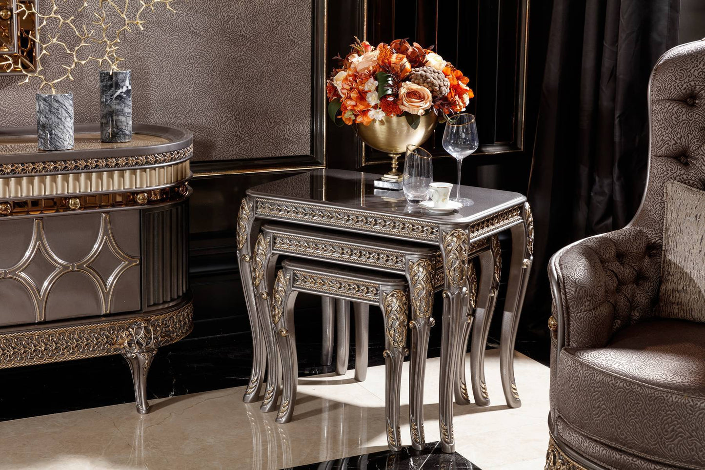 Corlina Grey Champagne Sofa Set