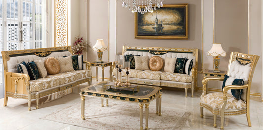 Goralis Cream Gold Sofa Set