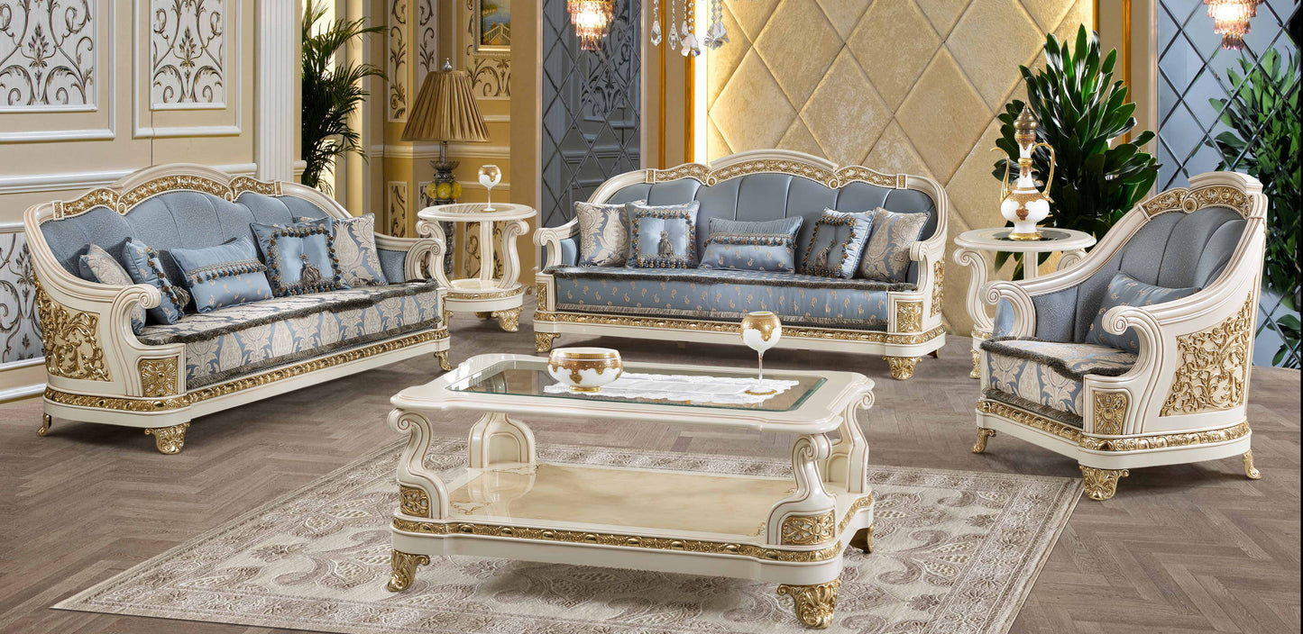 Girezza Blue Cream Sofa Set