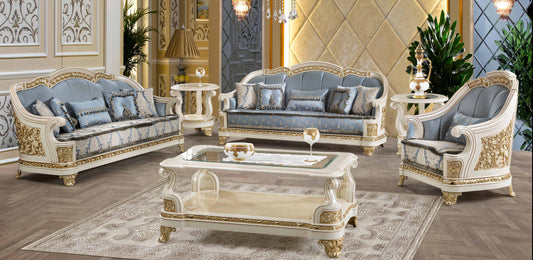 Girezza Blue Cream Sofa Set
