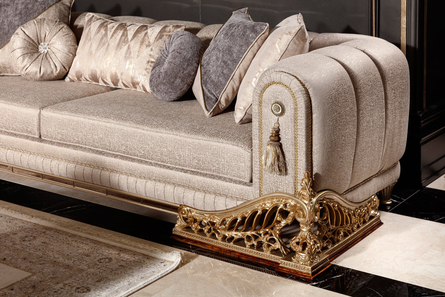 Denvira Beige-Gold Sofa Set