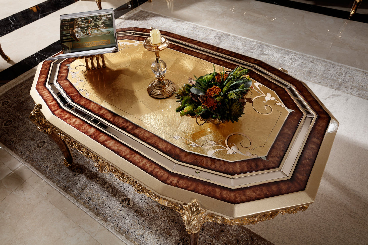 Denvira Beige-Gold Sofa Set