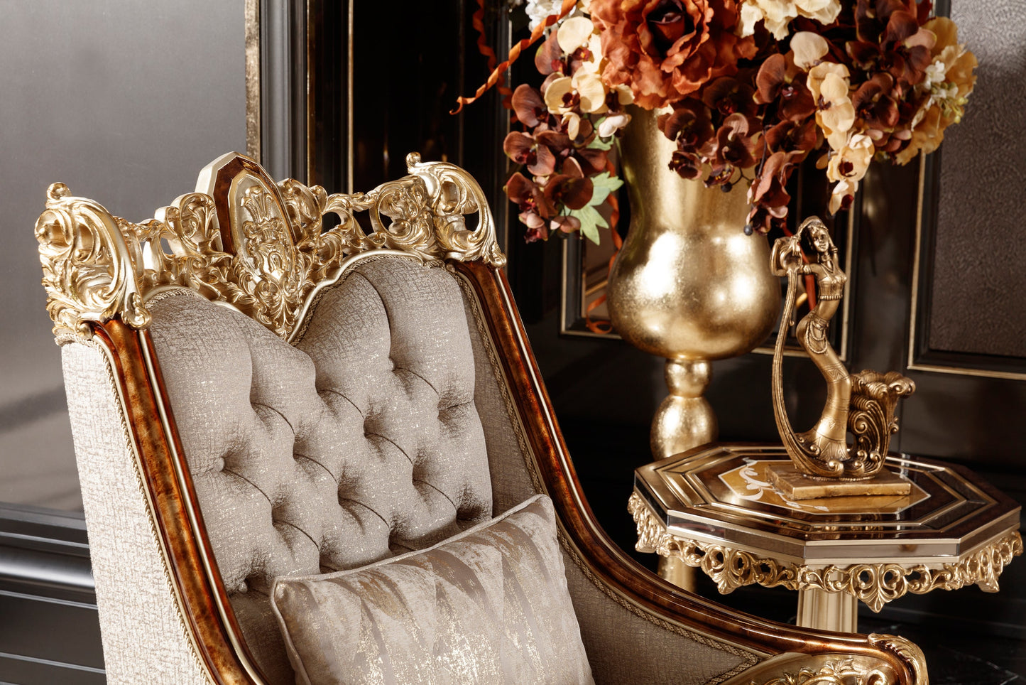 Denvira Beige-Gold Sofa Set