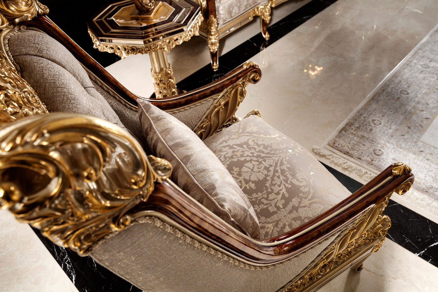 Denvira Beige-Gold Sofa Set