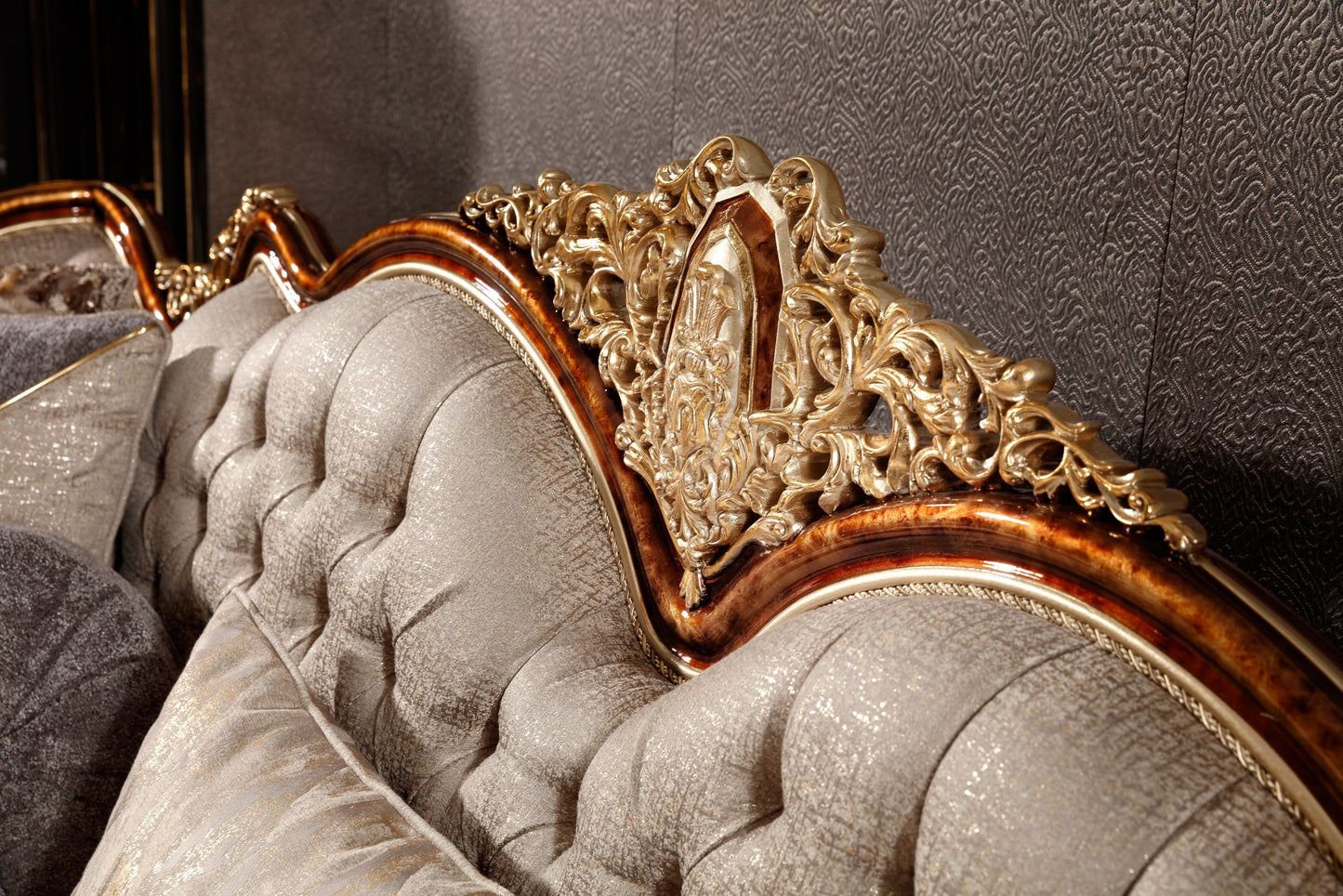 Denvira Beige-Gold Sofa Set