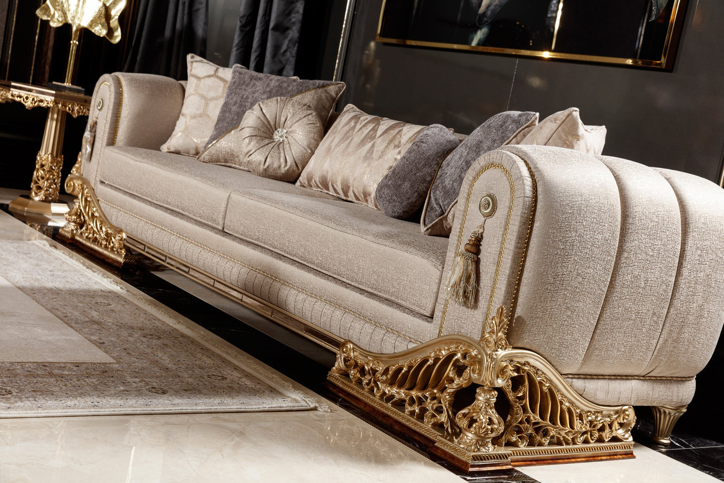 Denvira Beige-Gold Sofa Set