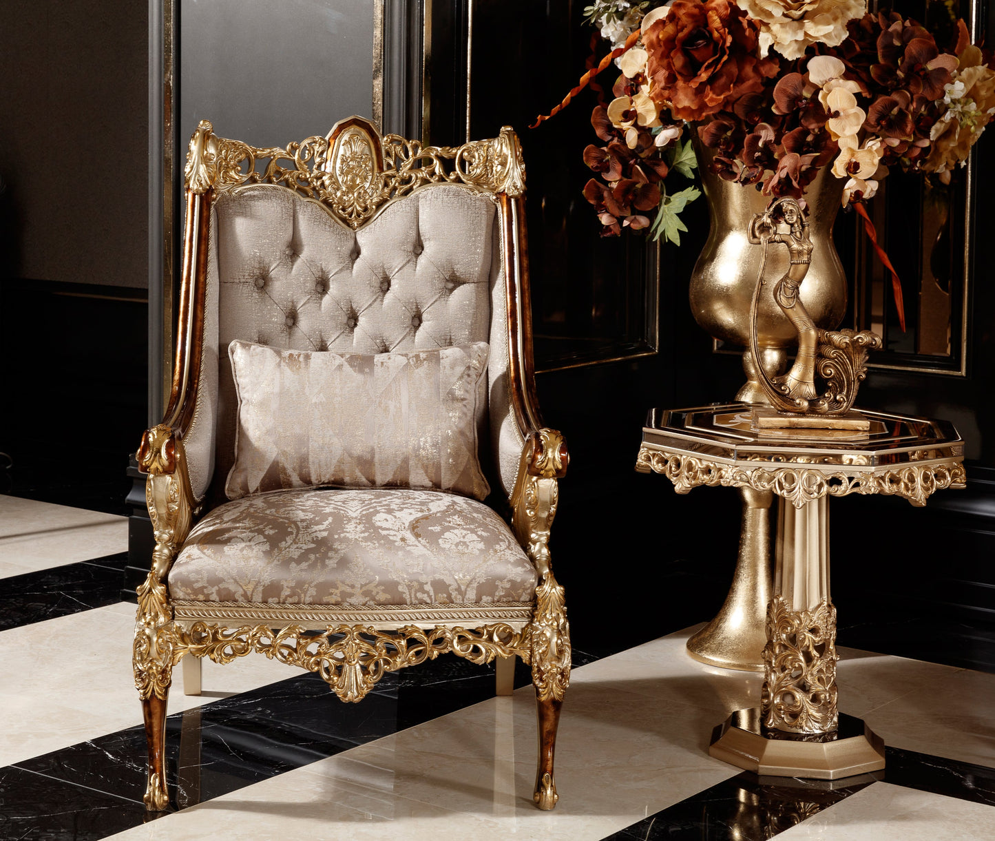 Denvira Beige-Gold Sofa Set