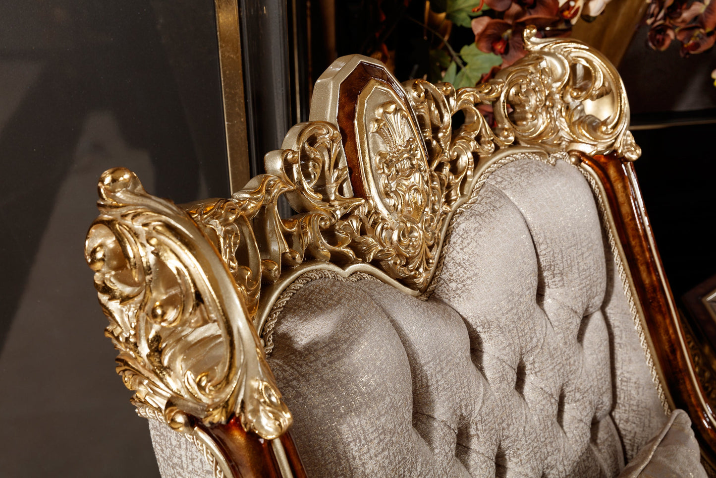 Denvira Beige-Gold Sofa Set
