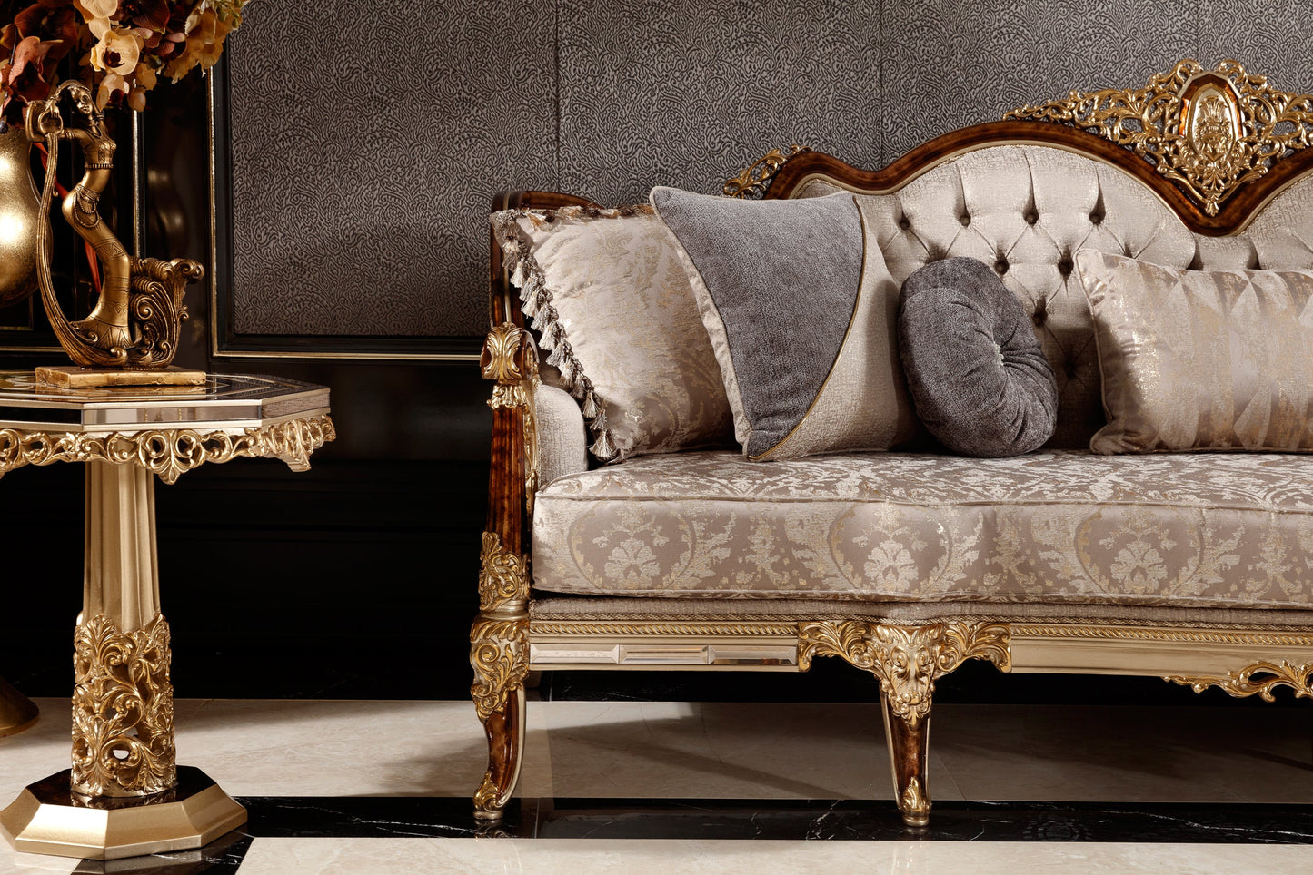Denvira Beige-Gold Sofa Set