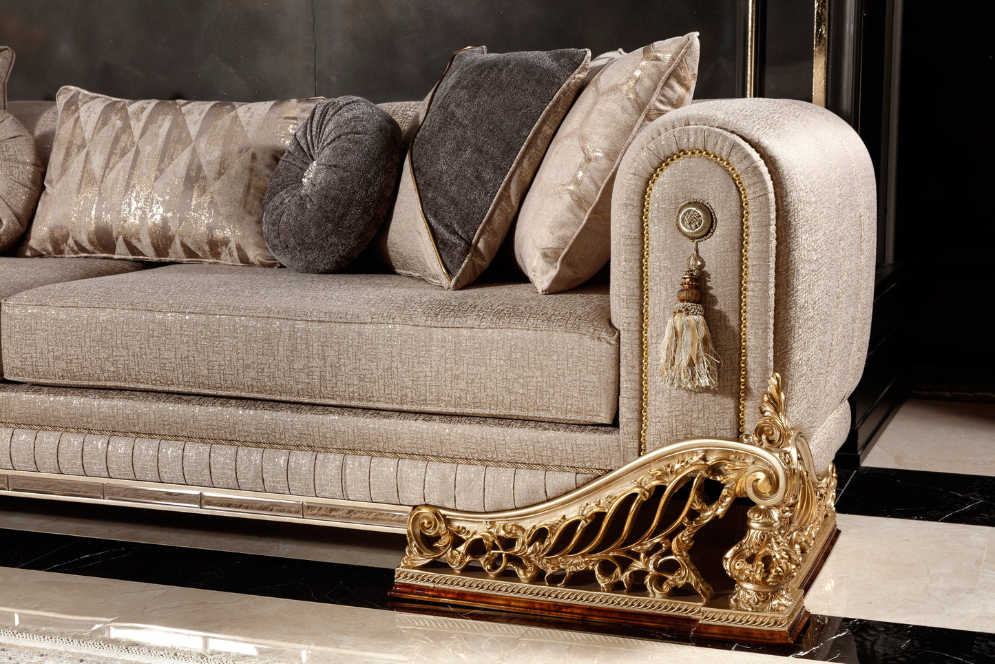 Denvira Beige-Gold Sofa Set