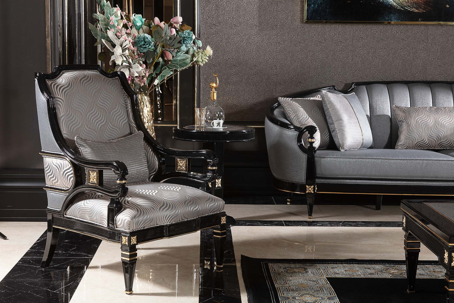 Evorina Grey-Silver Sofa