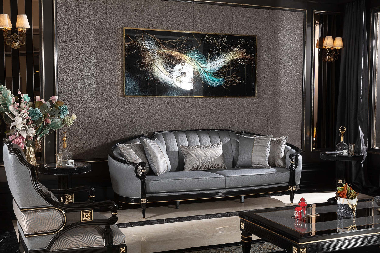 Evorina Grey-Silver Sofa