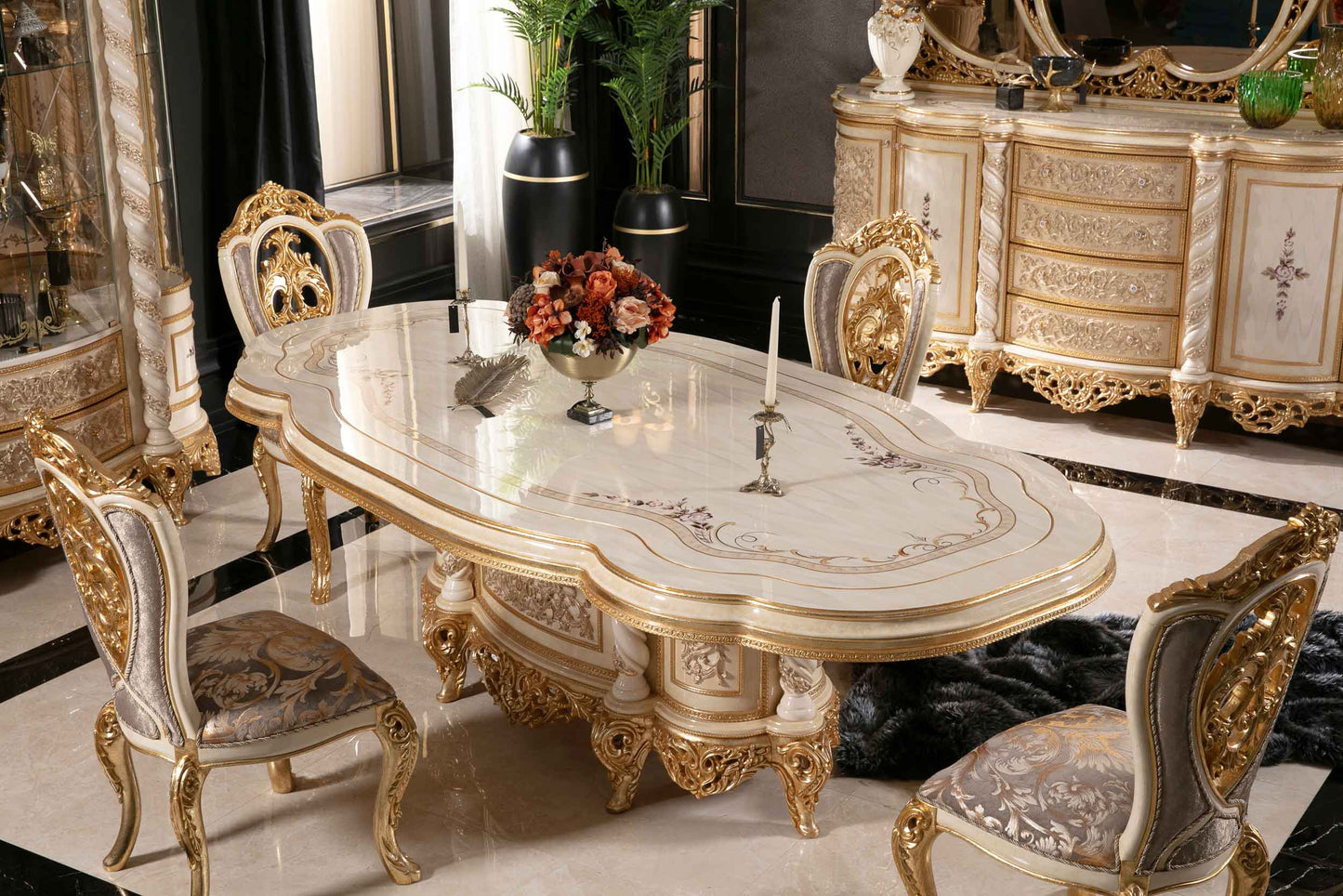 Belvora Gold Dining Room Set