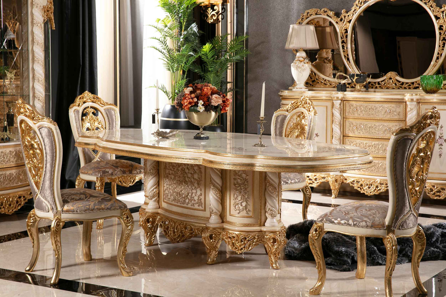Belvora Gold Dining Room Set