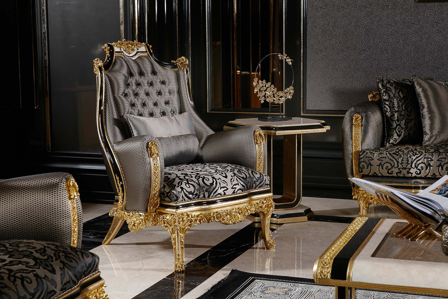 Elaris Black - Gold Sofa Set