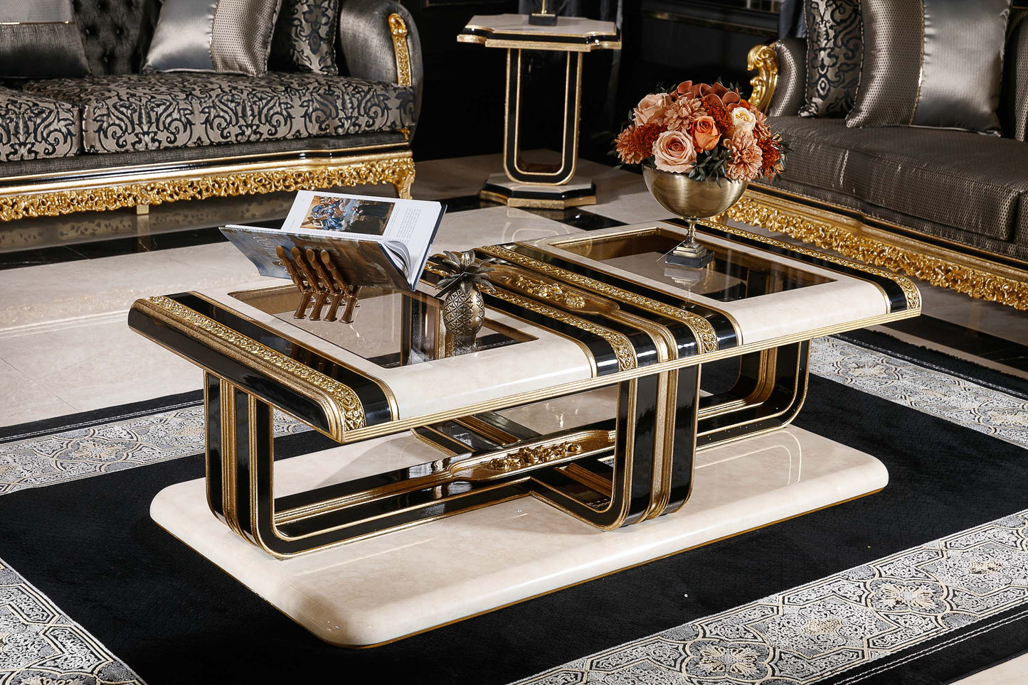 Elaris Black - Gold Sofa Set