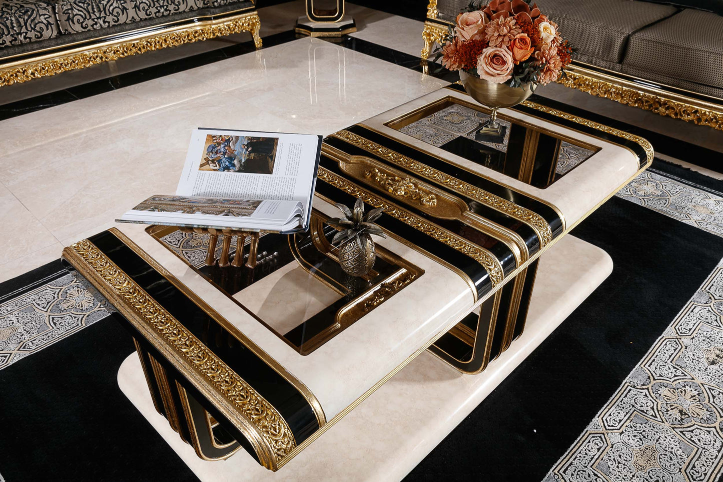 Elaris Black - Gold Sofa Set