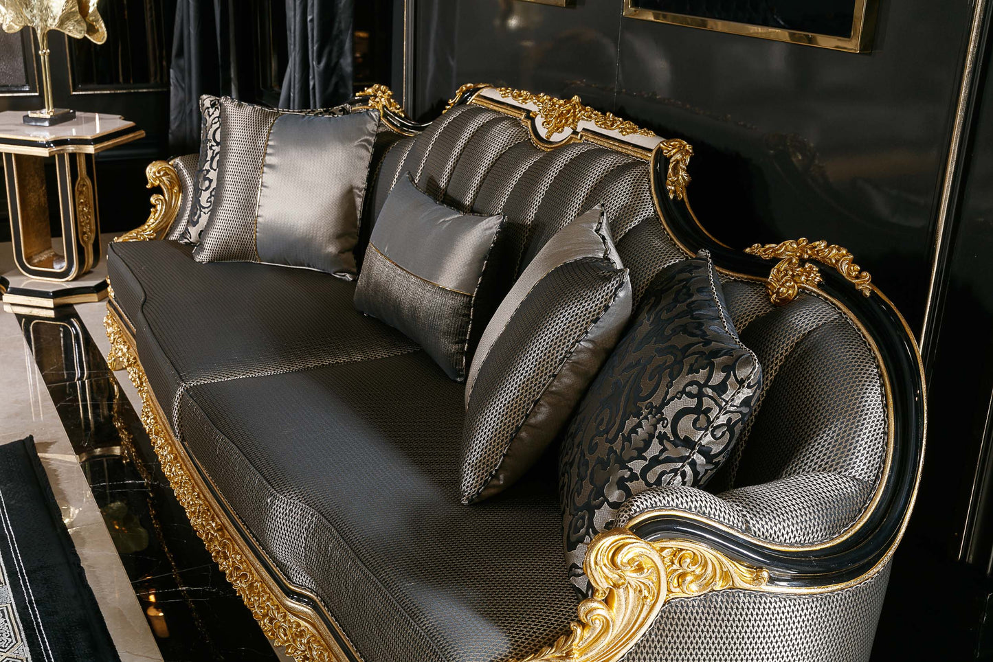 Elaris Black - Gold Sofa Set