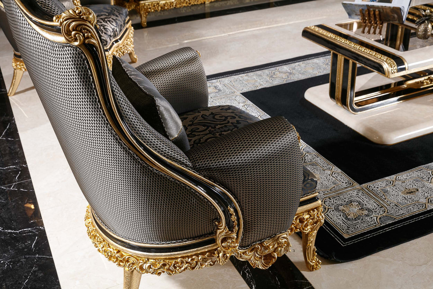 Elaris Black - Gold Sofa Set