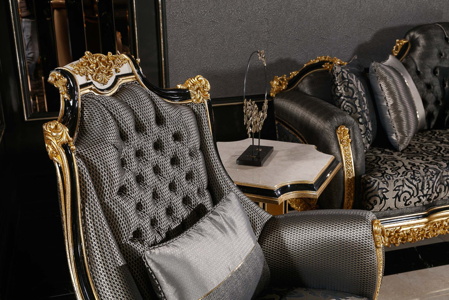 Elaris Black - Gold Sofa Set