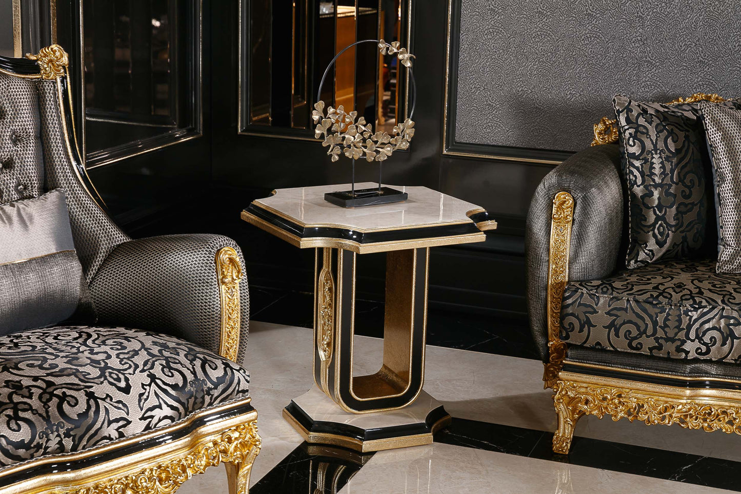 Elaris Black - Gold Sofa Set