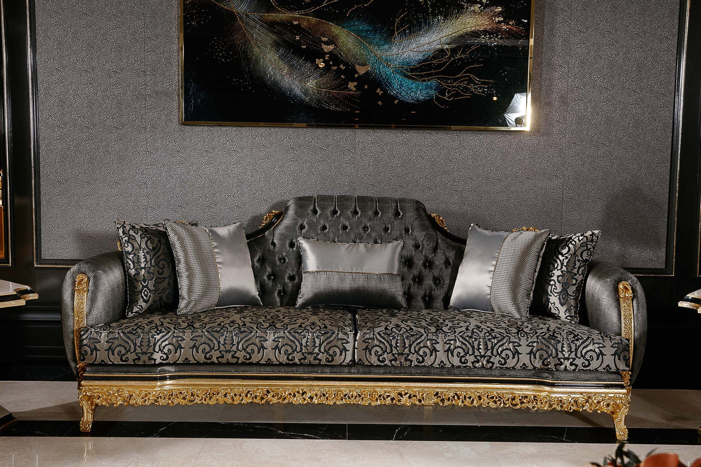 Elaris Black - Gold Sofa Set