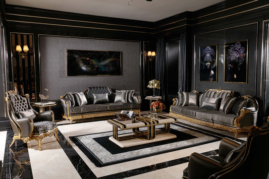 Elaris Black - Gold Sofa Set