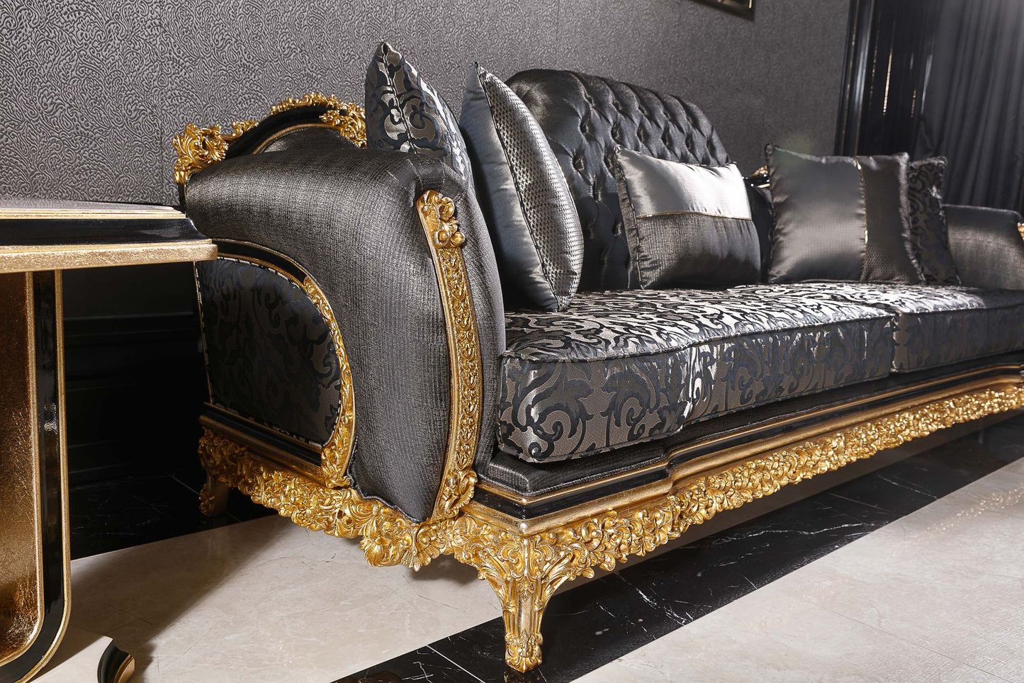 Elaris Black - Gold Sofa Set