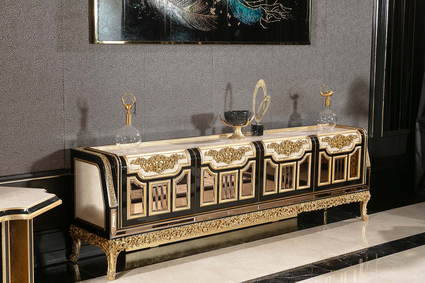 Elaris Black - Gold Sofa Set
