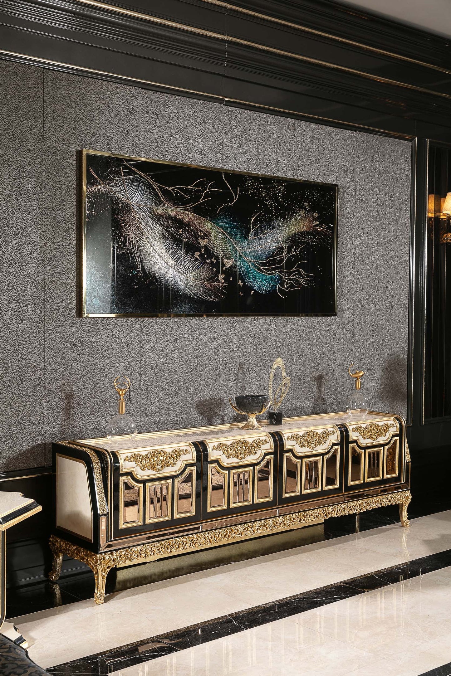 Elaris Black - Gold Sofa Set