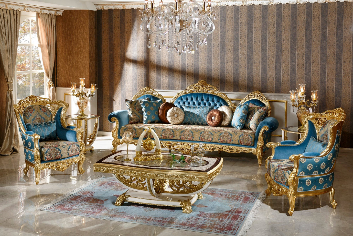 Eclessia Blue-Gold Sofa Set