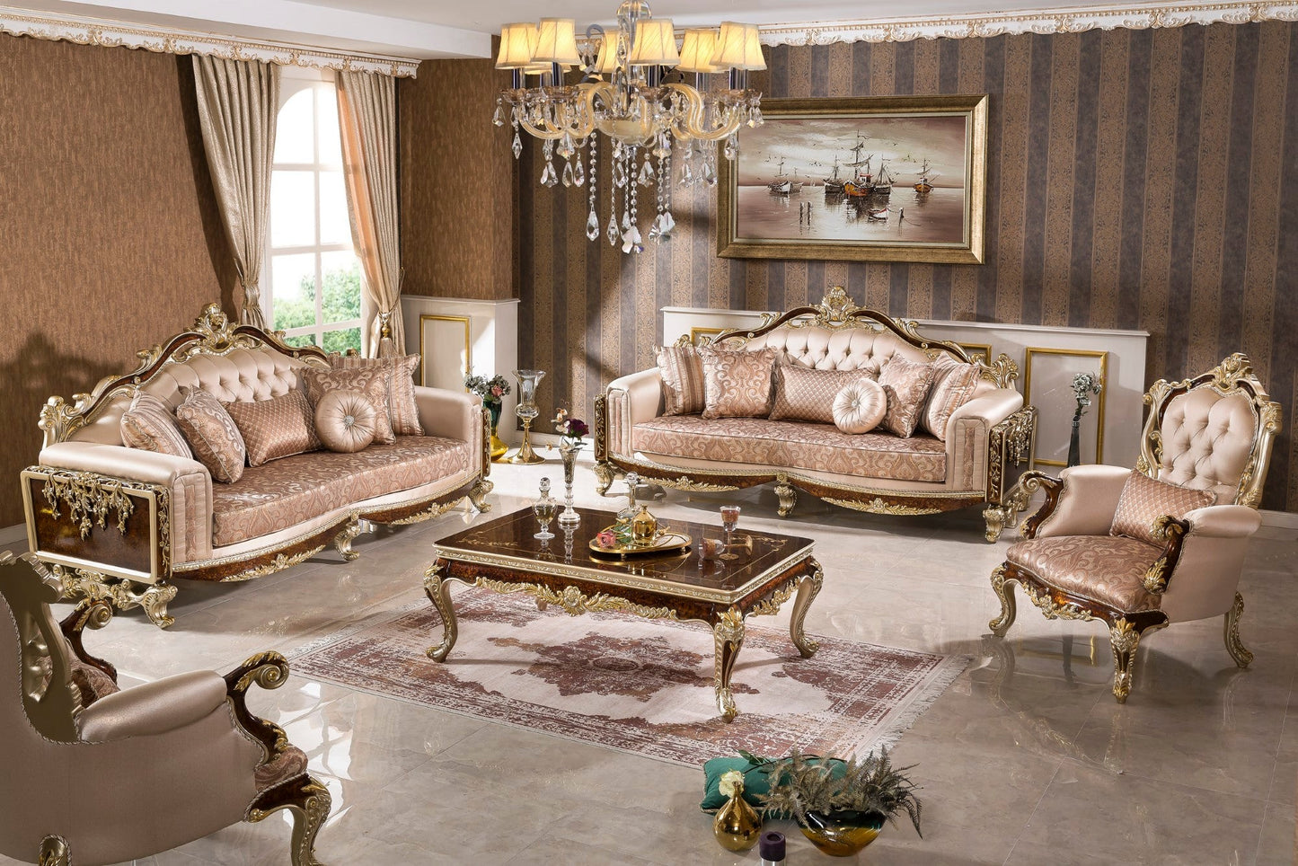 Dervessa Cream-Brown Sofa Set