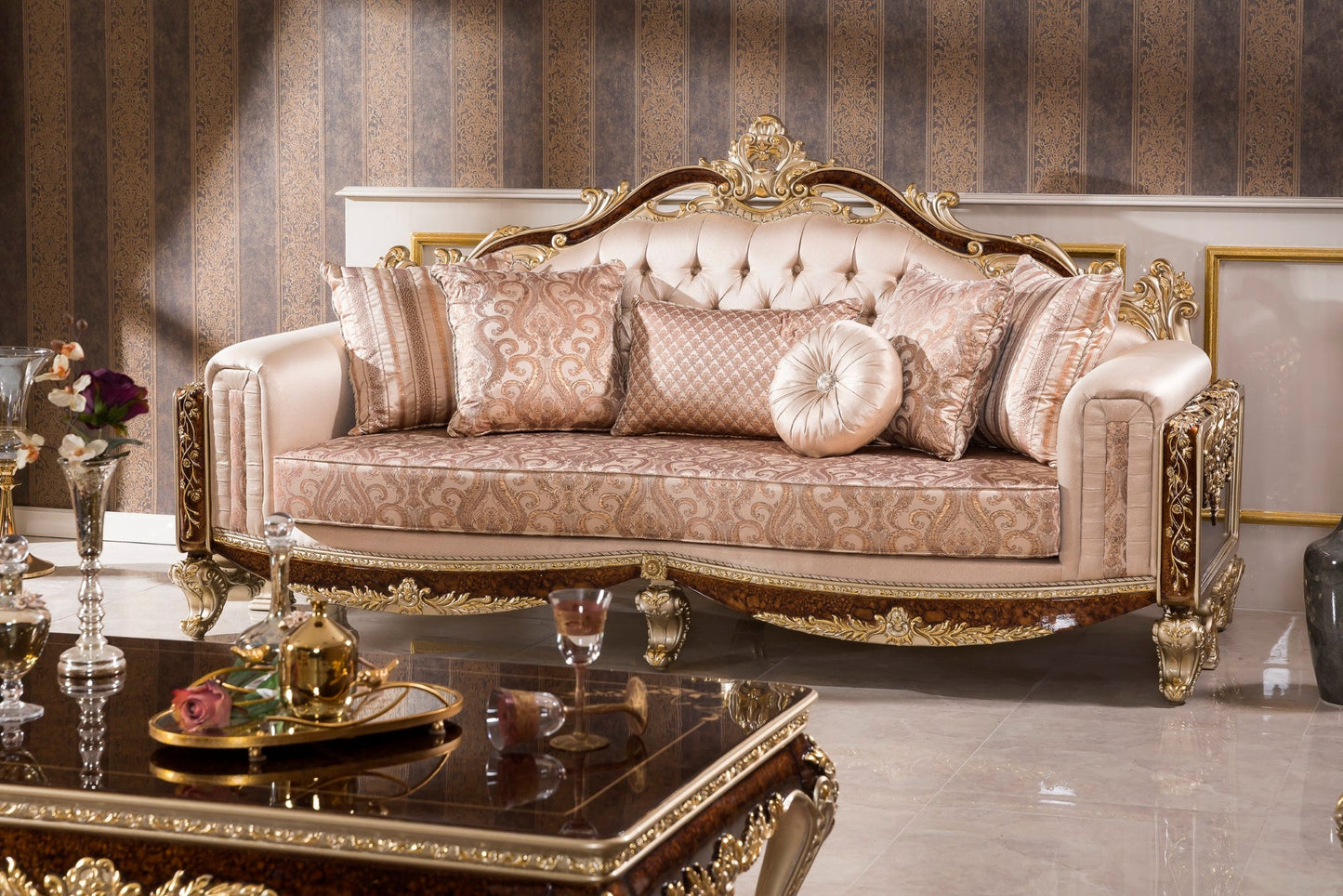 Dervessa Cream-Brown Sofa Set