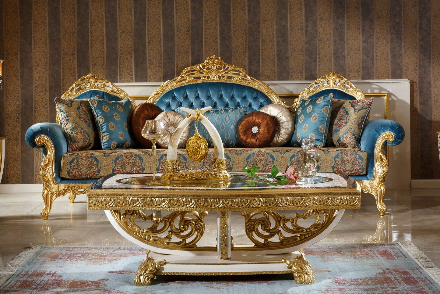 Eclessia Blue-Gold Sofa Set