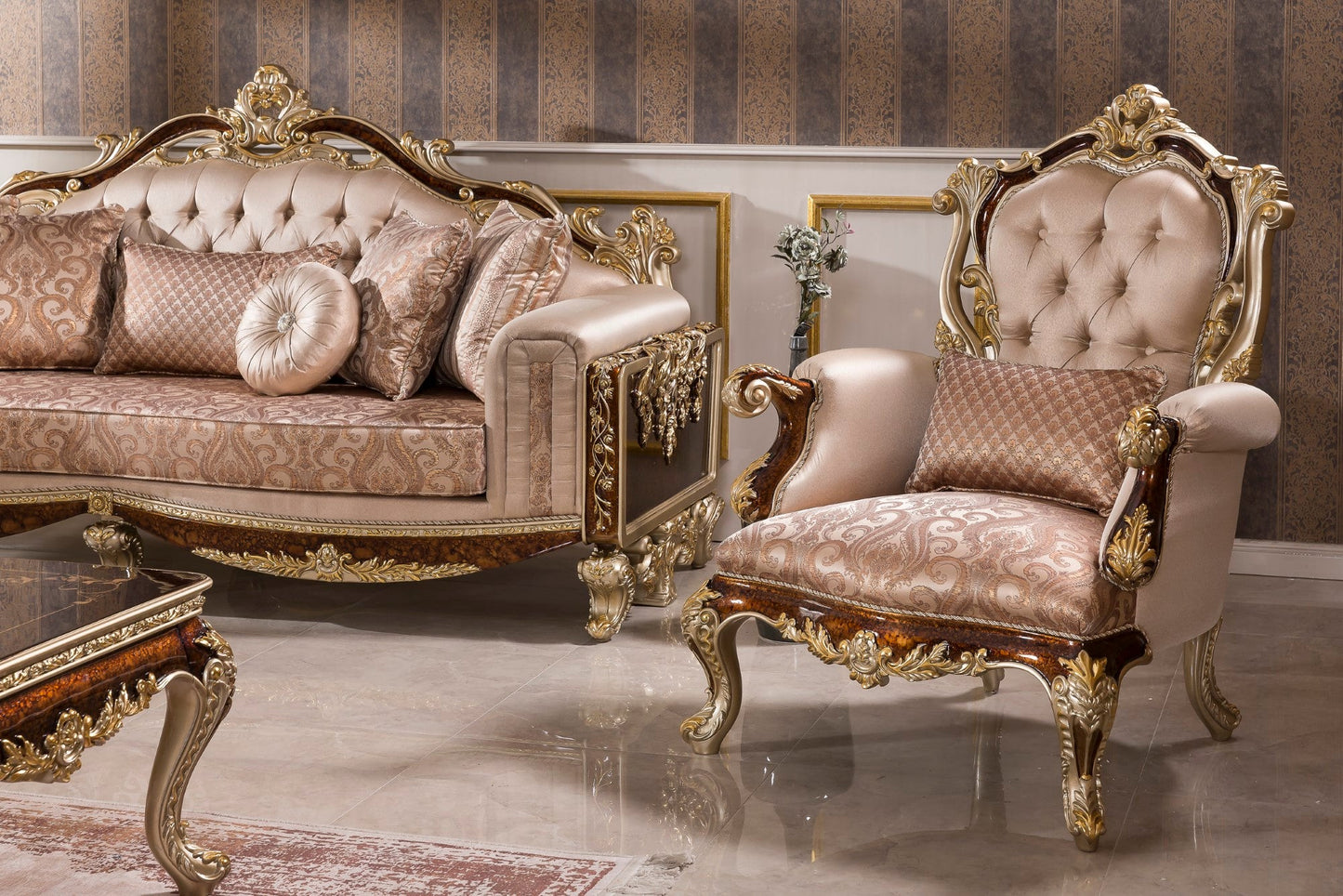 Dervessa Cream-Brown Sofa Set