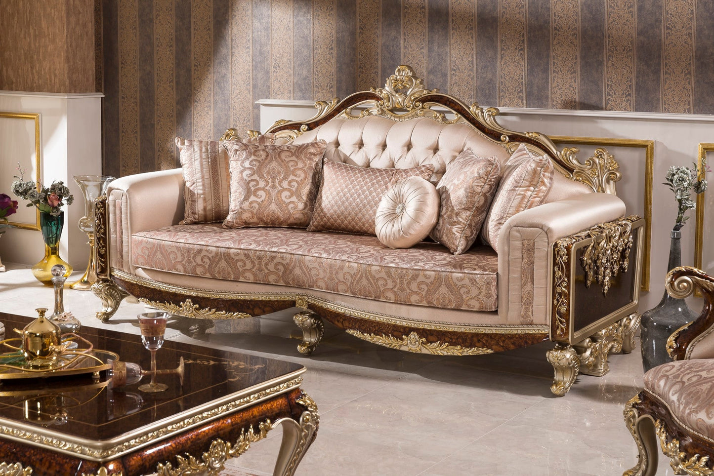 Dervessa Cream-Brown Sofa Set