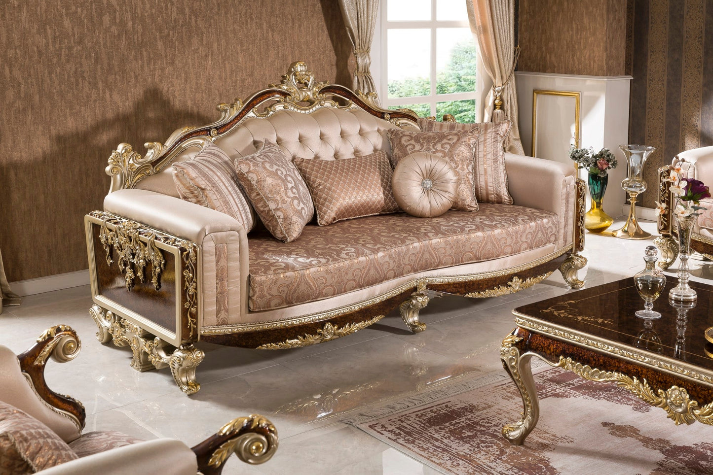 Dervessa Cream-Brown Sofa Set