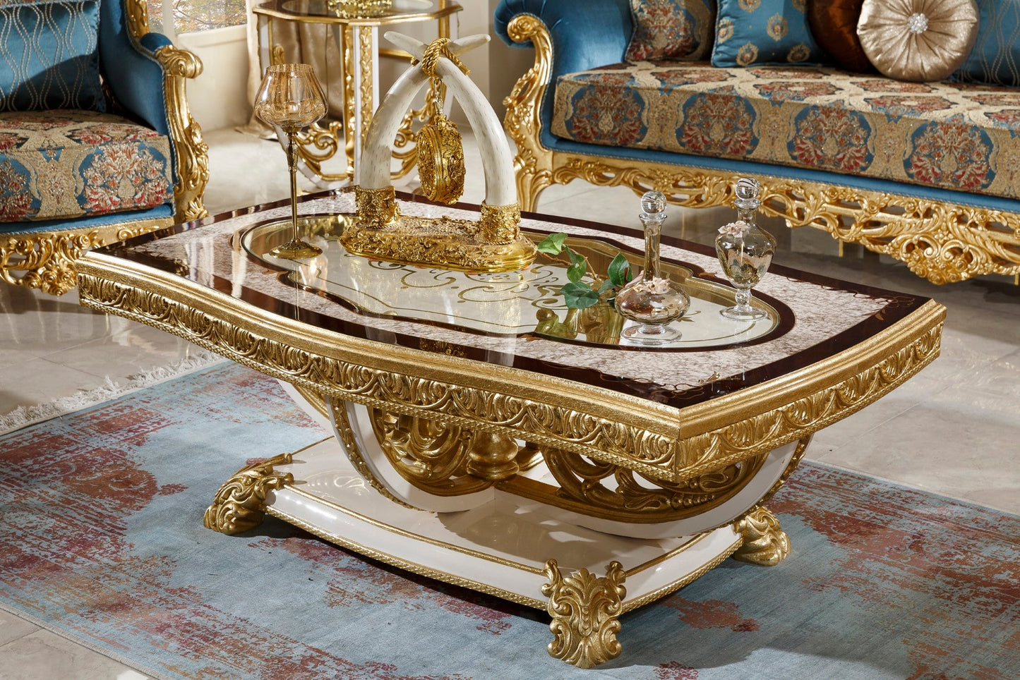 Eclessia Blue-Gold Sofa Set