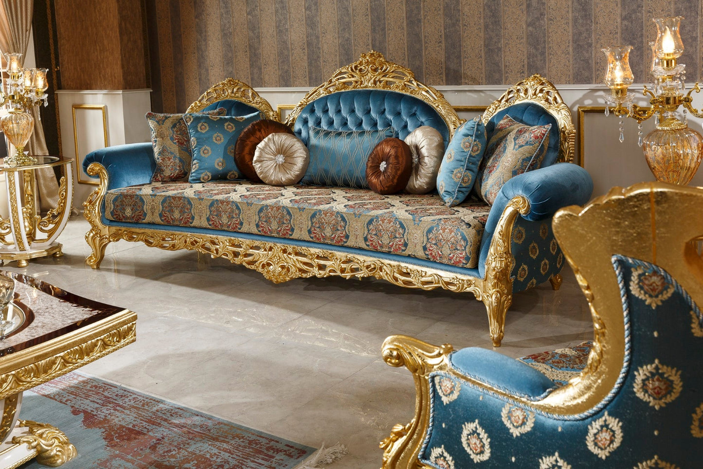 Eclessia Blue-Gold Sofa Set