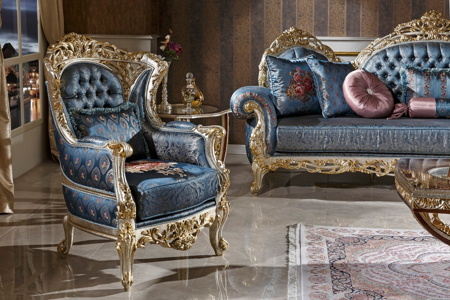 Eclessia pink-blue Sofa Set