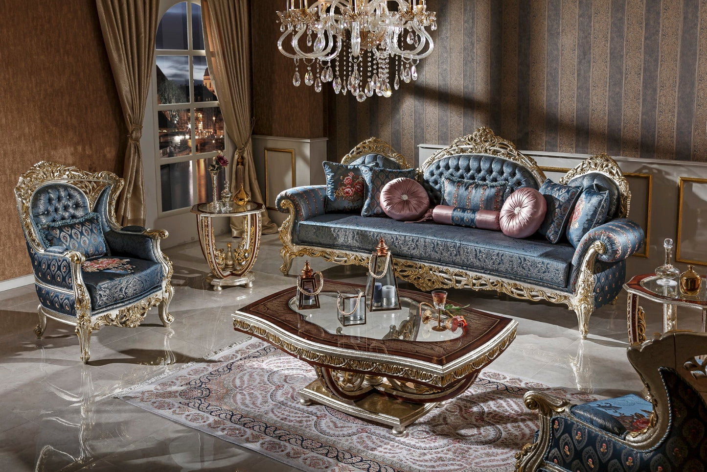 Eclessia pink-blue Sofa Set
