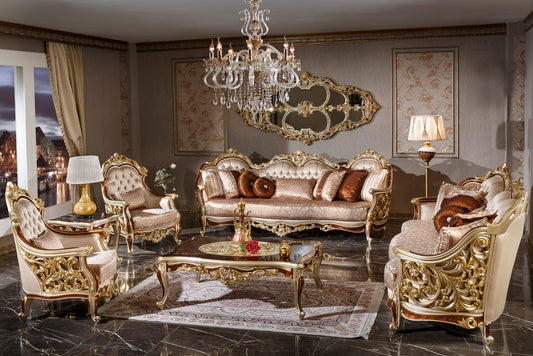 Elvoria gold Sofa Set