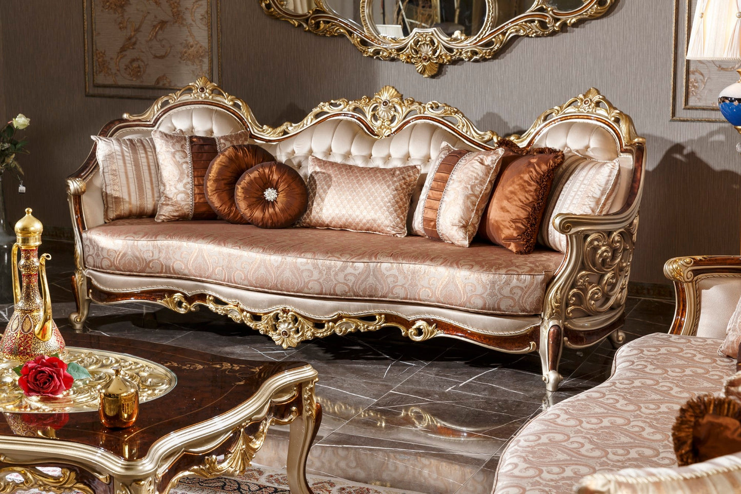 Elvoria gold Sofa Set