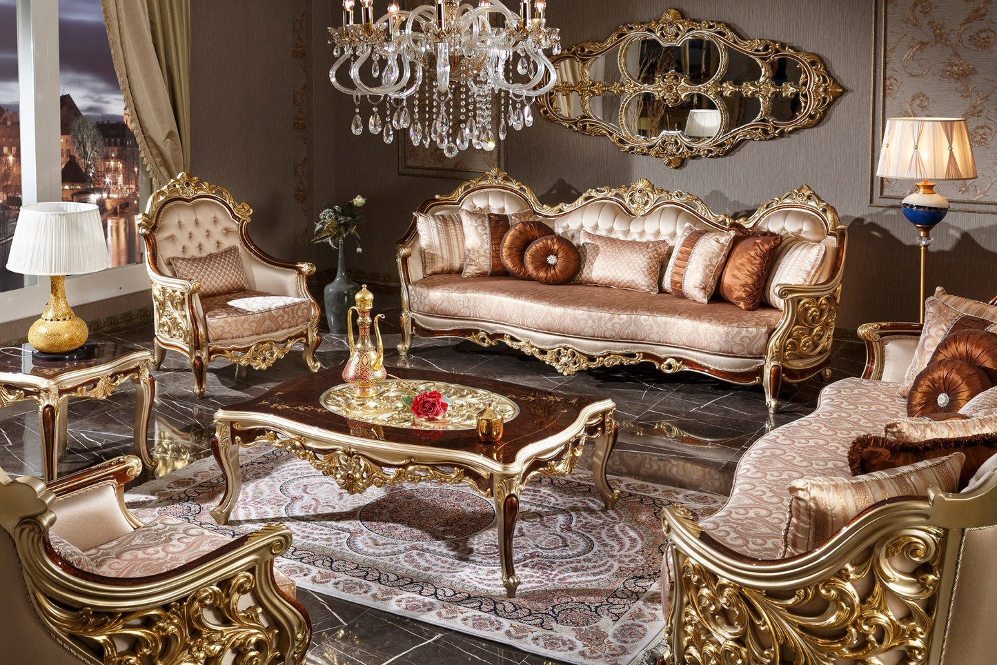 Elvoria gold Sofa Set