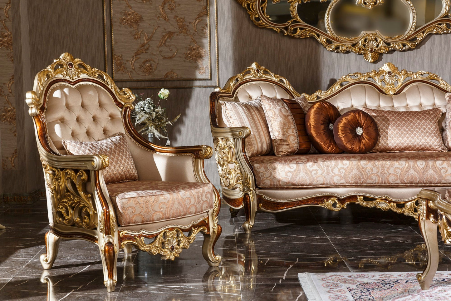 Elvoria gold Sofa Set