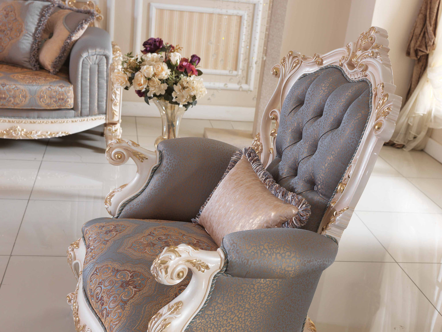 Dervessa Grey-Blue Sofa Set
