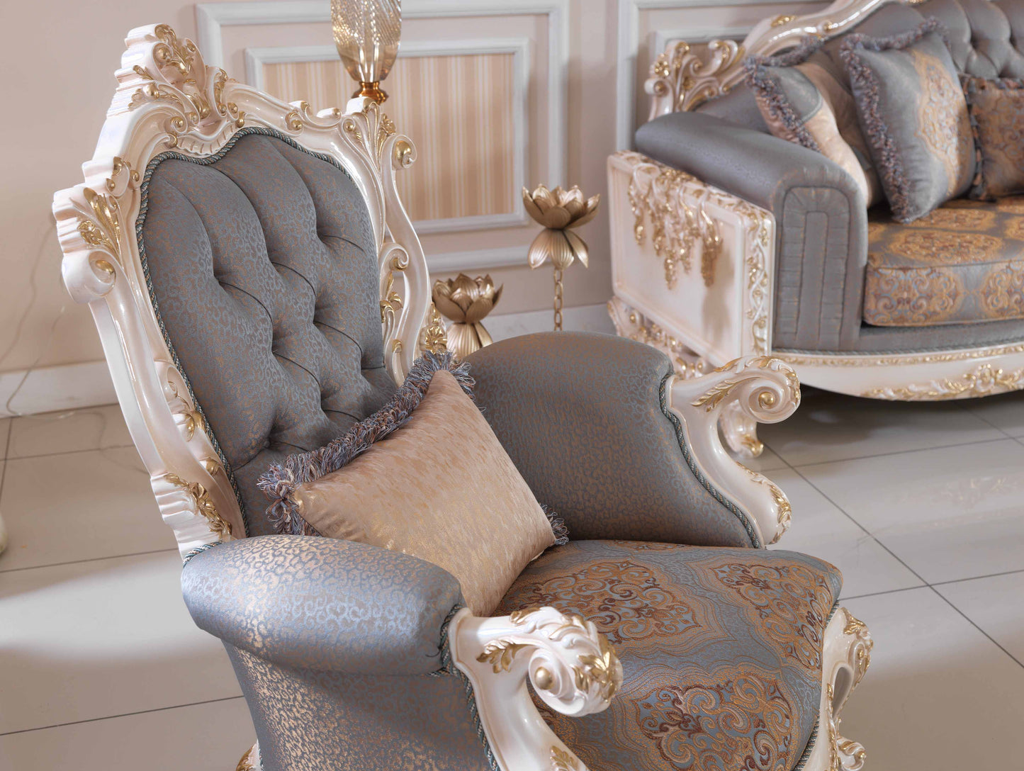 Dervessa Grey-Blue Sofa Set