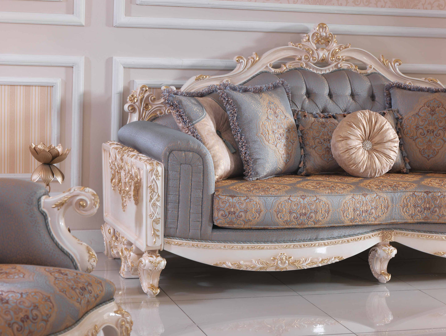 Dervessa Grey-Blue Sofa Set