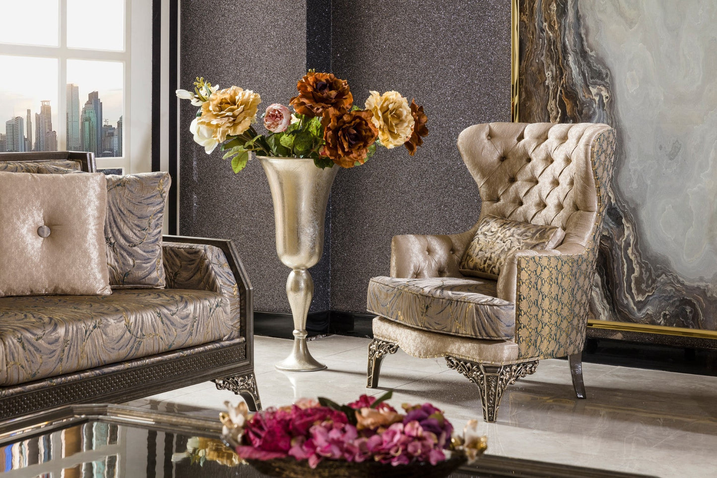 Dorezza Gold-Sand Sofa Set