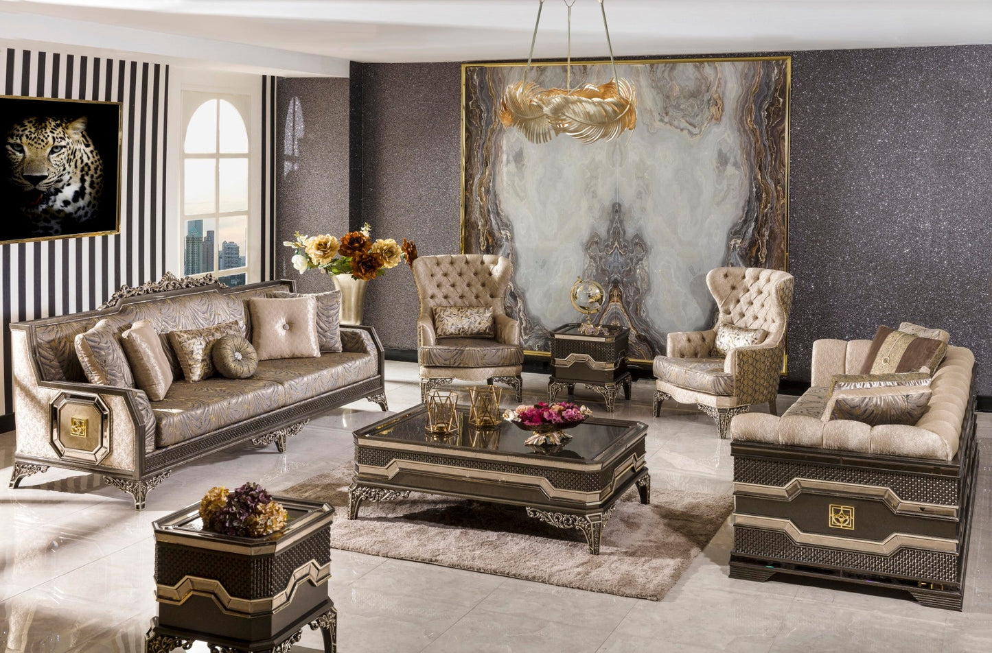 Dorezza Gold-Sand Sofa Set